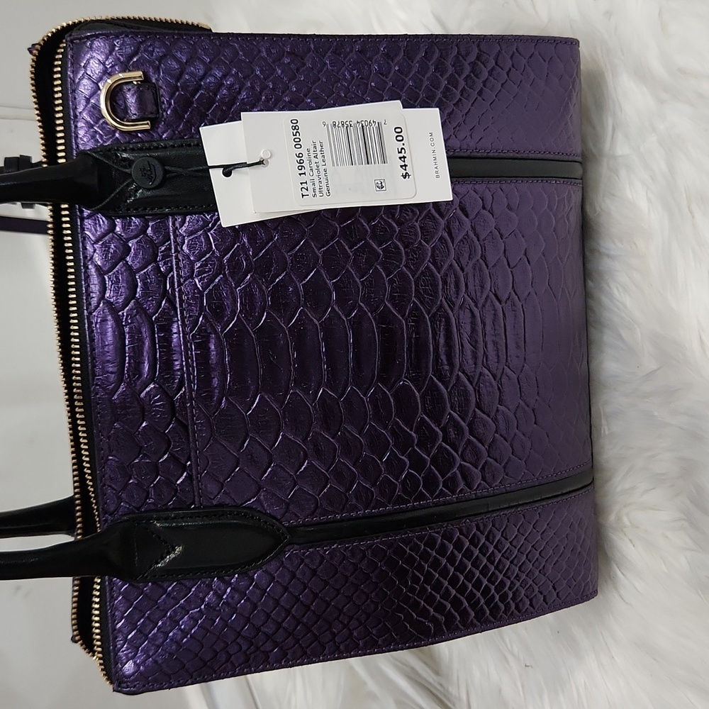 💜🔹️ Brahmin🔹️ Rare🔥 Small Caroline Ultraviolet Altair  Leather + Wallet Set - Picture 9 of 16